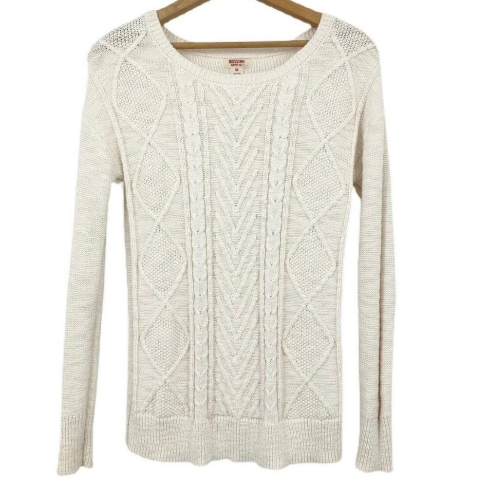 Mossimo Womens Cable Knit Sweater XS Cream Metallic Threading Long Sleeve Cotton - Picture 2 of 7